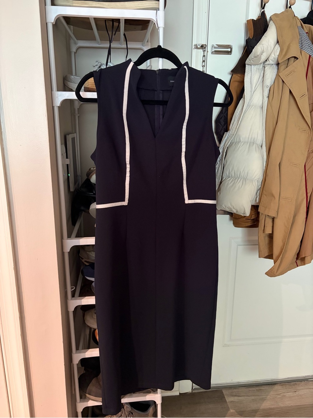 Donna Morgan Navy Midi Dress with Cream Trim
